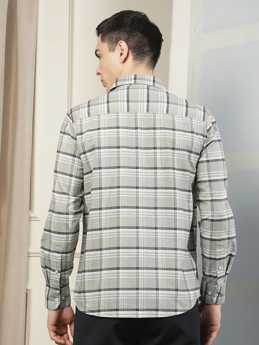 Grey Checked Button-Down Collar 100% Cotton Shirt