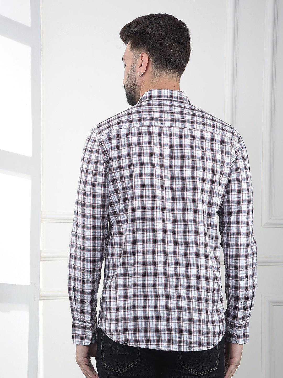 Brown Checked 100% Cotton Shirt