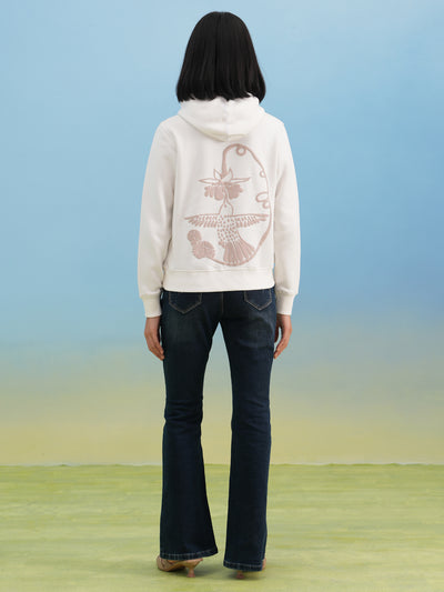 White Graphic Print Hooded Neck Sweatshirt