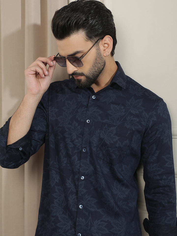 Navy Blue Floral Print Shirt