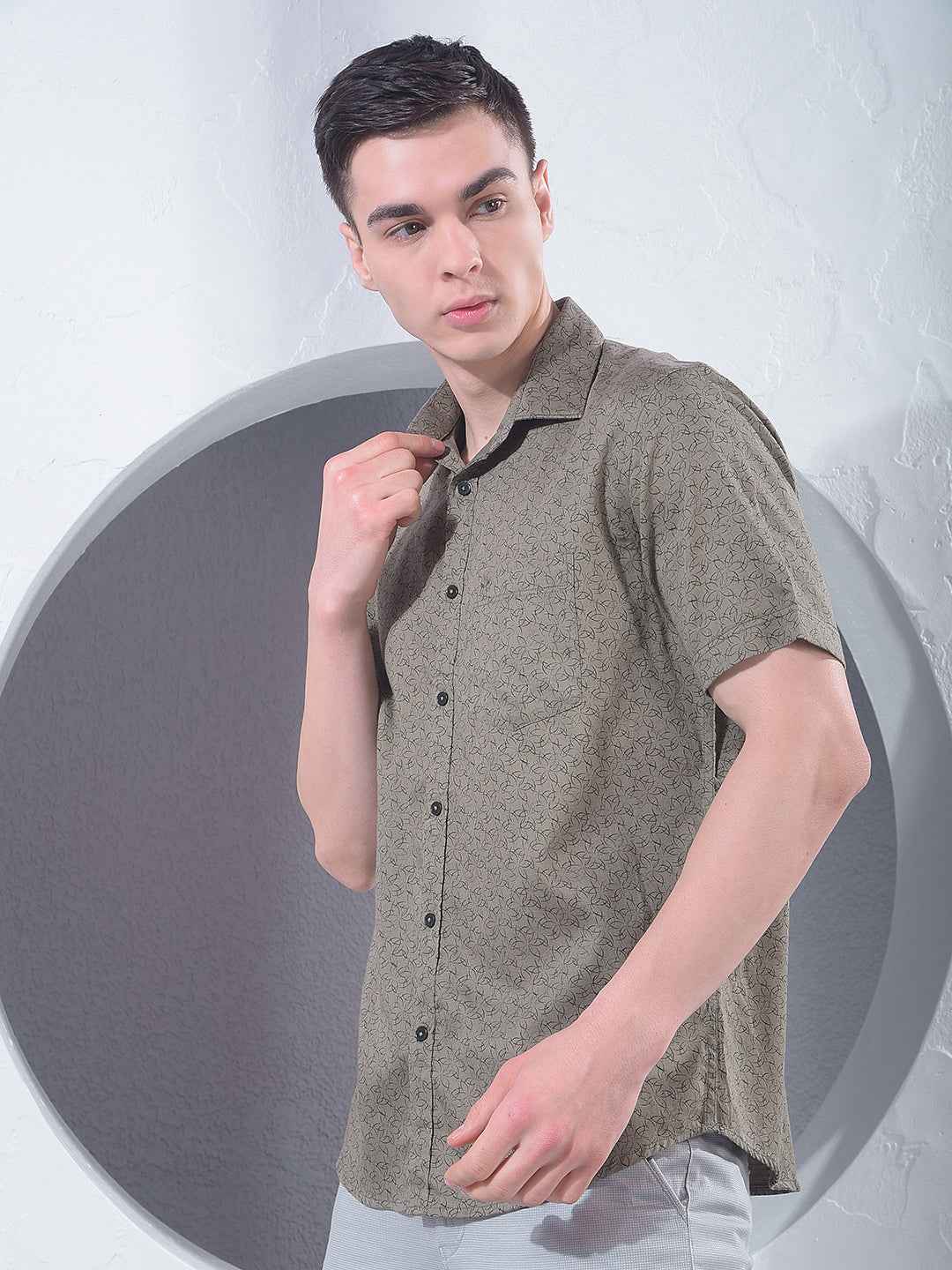 Olive Modern Print Shirt