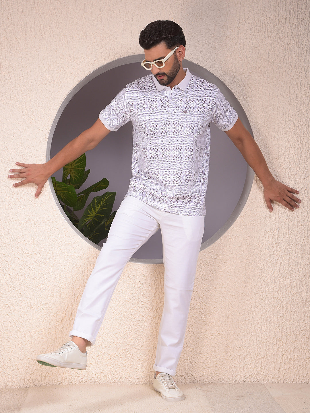 White Textured 100% Cotton Trousers