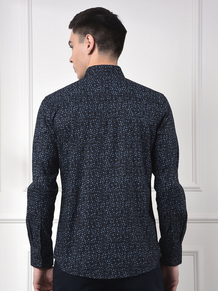 Navy Blue Polka Print 100% Cotton Shirt