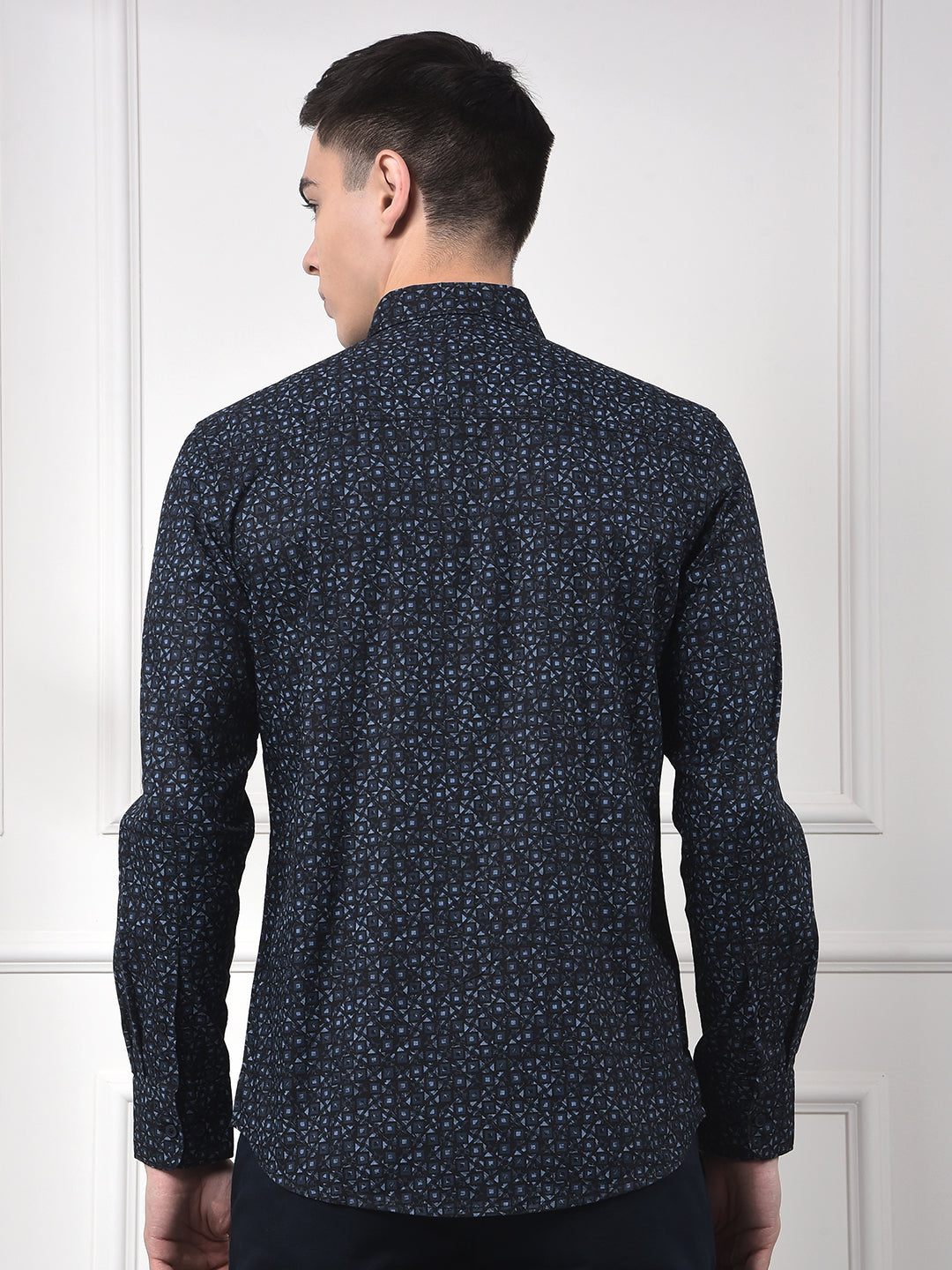 Navy Blue Polka Print 100% Cotton Shirt