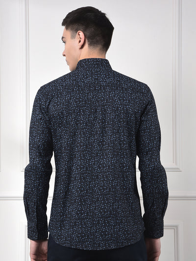 Navy Blue Polka Print 100% Cotton Shirt