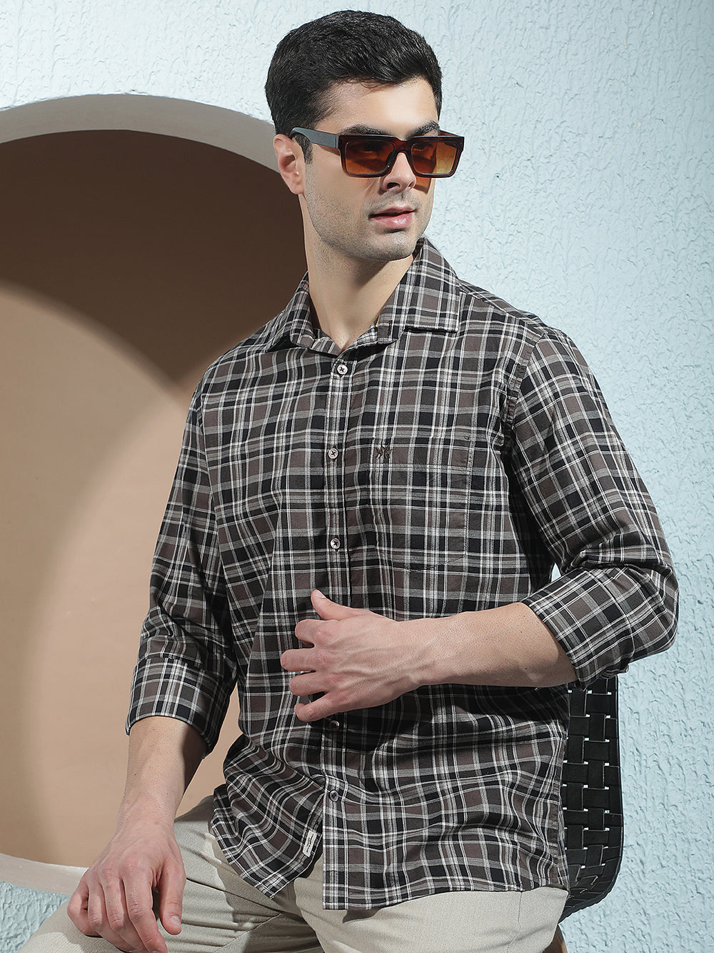 Brown Checked 100% Cotton Shirt