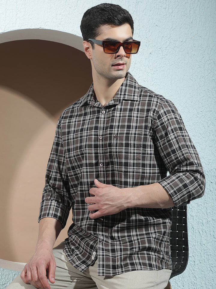 Brown Checked 100% Cotton Shirt