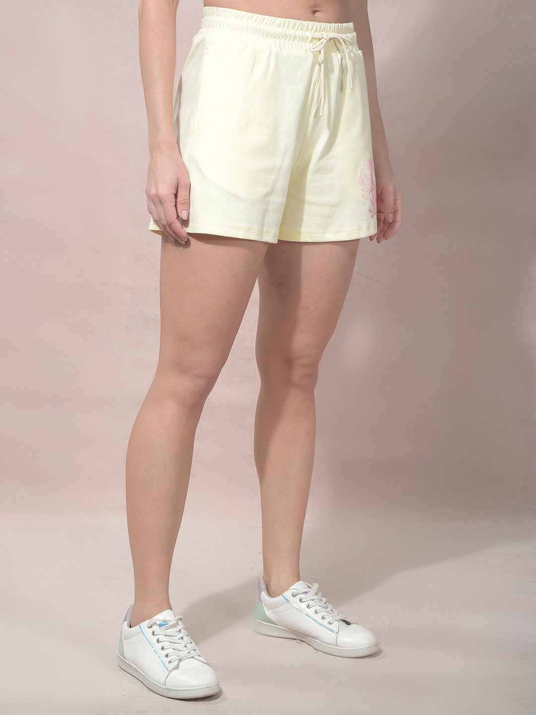Yellow Embellished Mid-Thigh Length Shorts