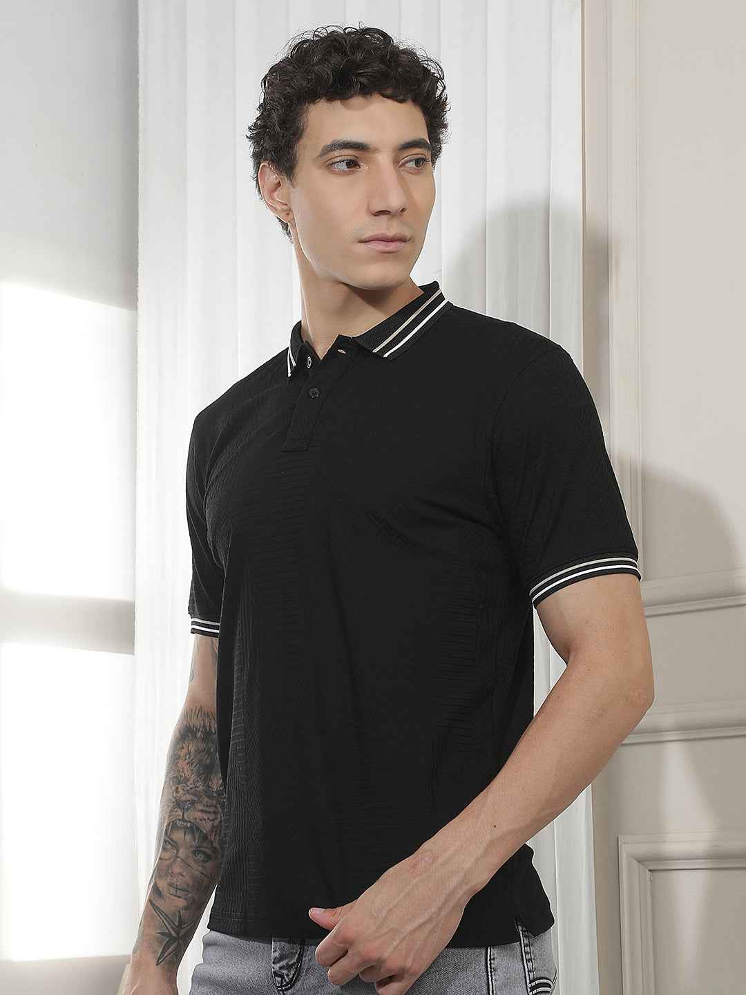 Black Jacquard Polo T-Shirt