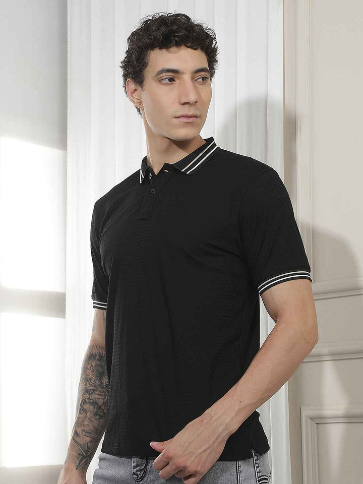 Black Jacquard Polo T-Shirt