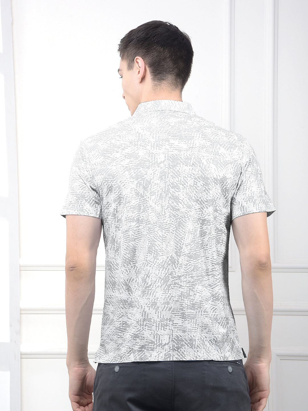 Grey Printed Polo Neck T-Shirt-Men T-Shirts-Crimsoune Club