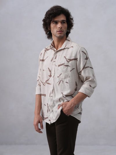 Sleek Brown Printed Linen Shirt