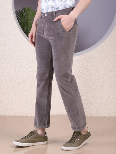 Grey Straight Corduroy Trousers