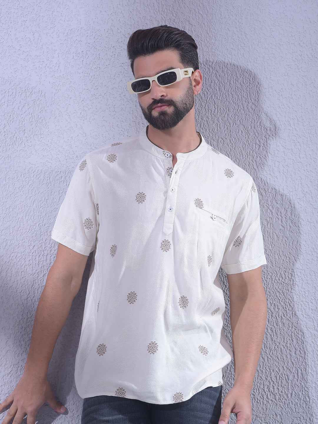 Luxurious Beige Jacquard Weave Kurta