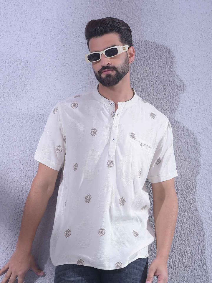 Luxurious Beige Jacquard Weave Kurta