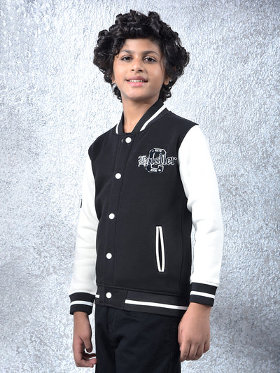 Black Color-Block Varsity Jacket