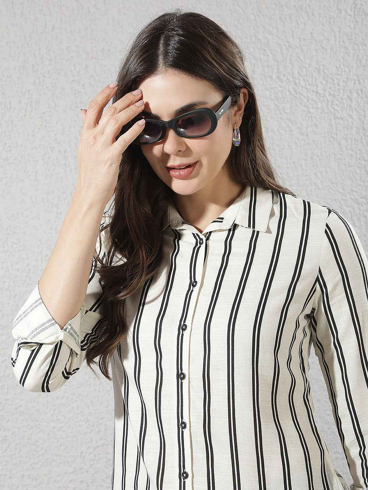 White Vertical Striped Linen Shirt