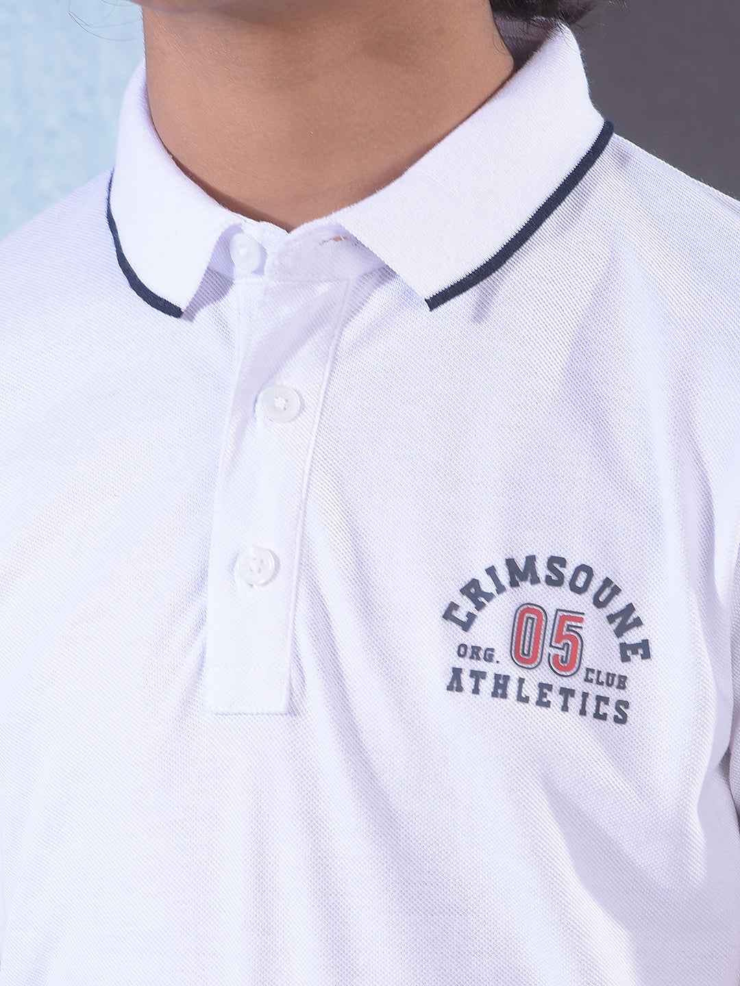 White Typographic Print Polo Neck T-Shirt