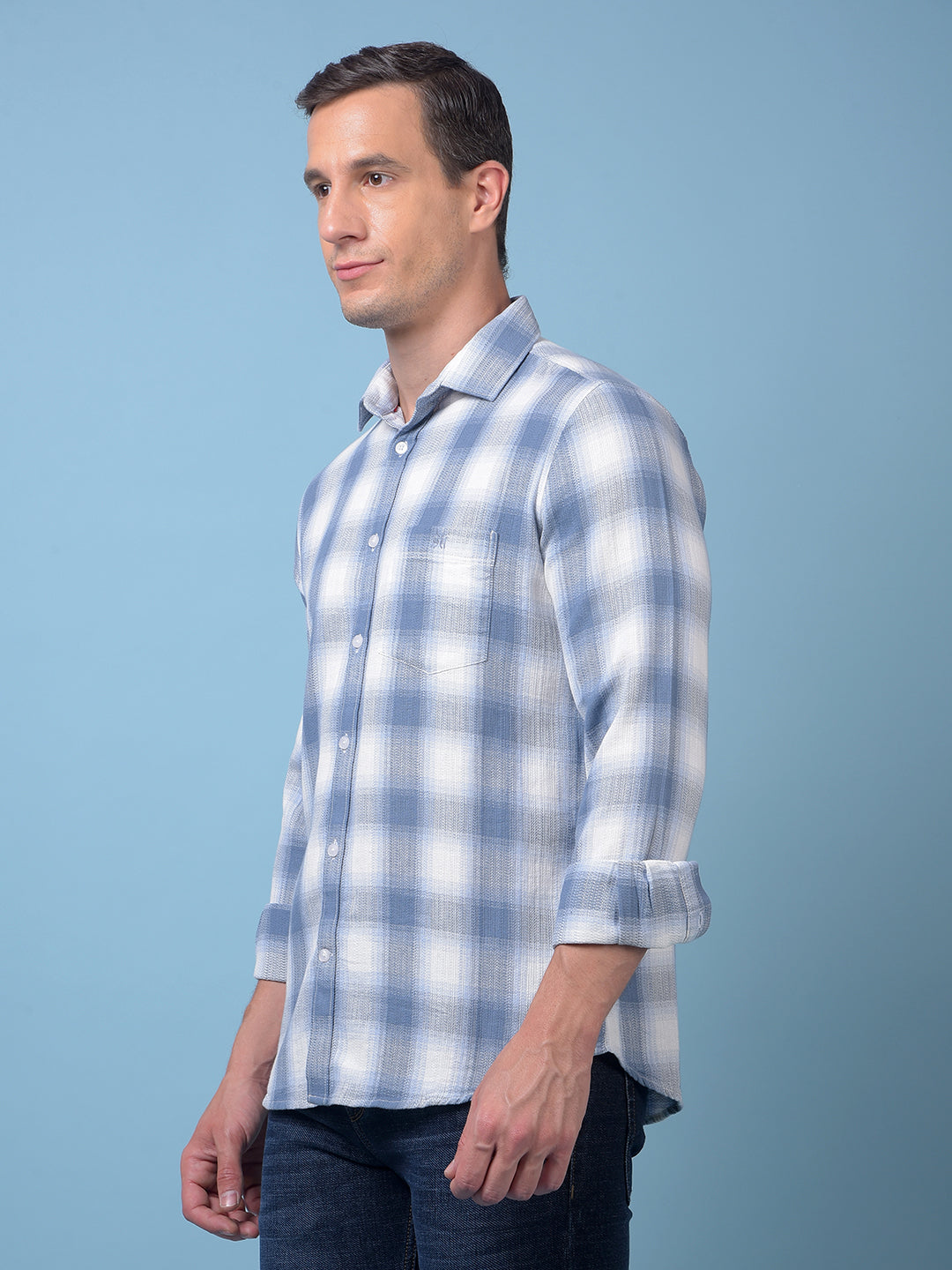 Blue Checked 100% Cotton Shirt