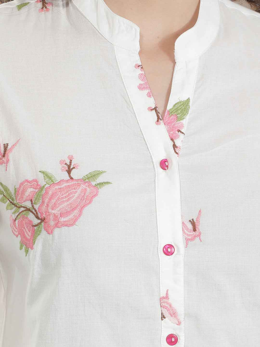 White 100% Cotton Floral Shirt