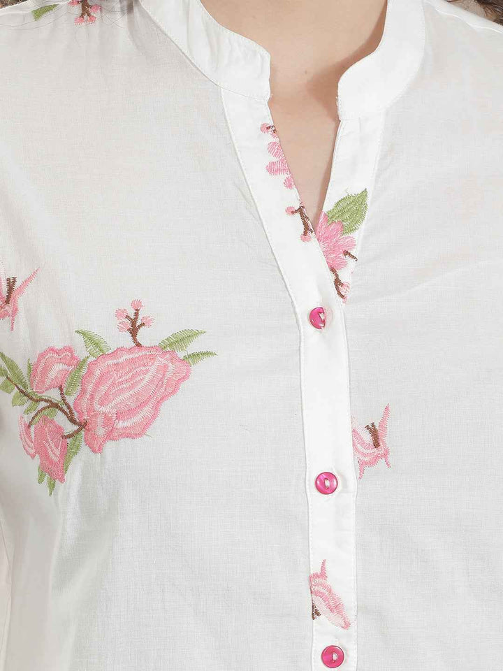 White 100% Cotton Floral Shirt