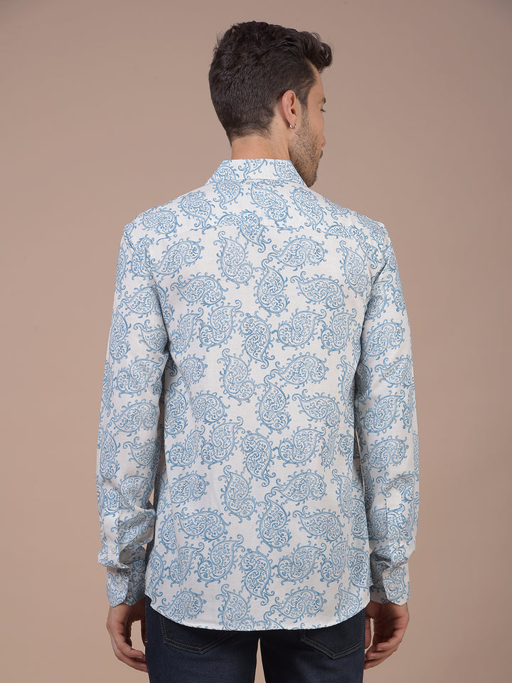 Blue Floral Print Linen Shirt