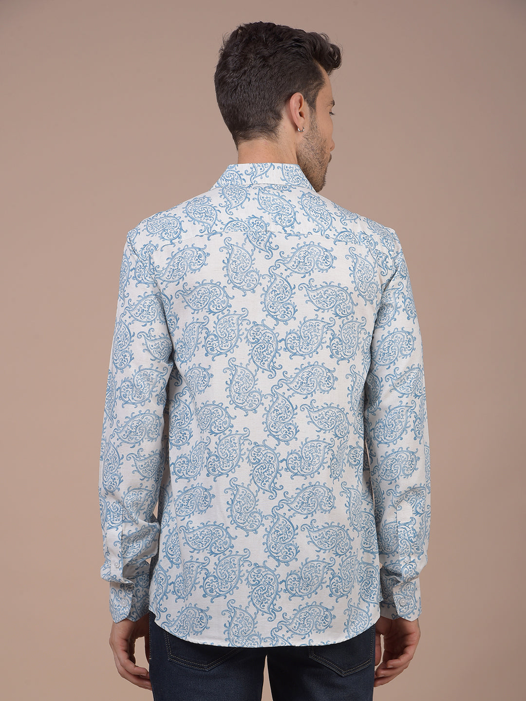 Blue Floral Print Linen Shirt