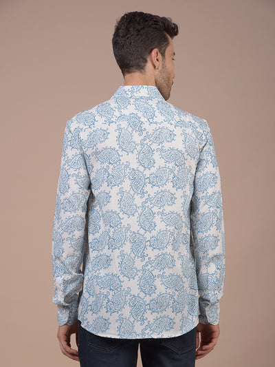 Blue Floral Print Linen Shirt