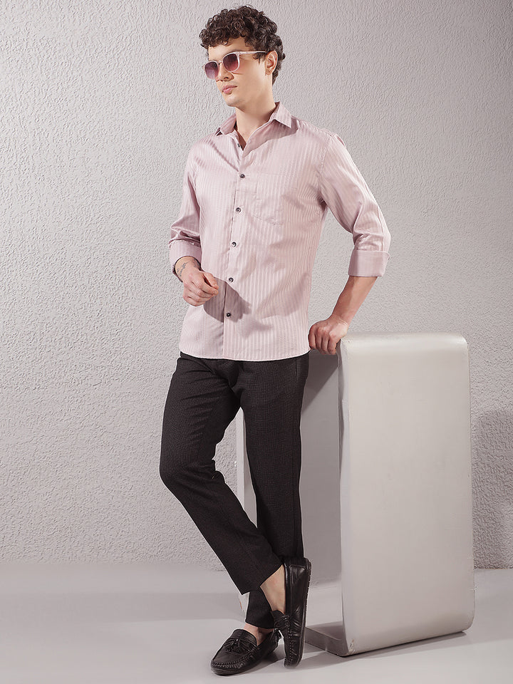 Purple Vertical Striped 100% cotton Shirt