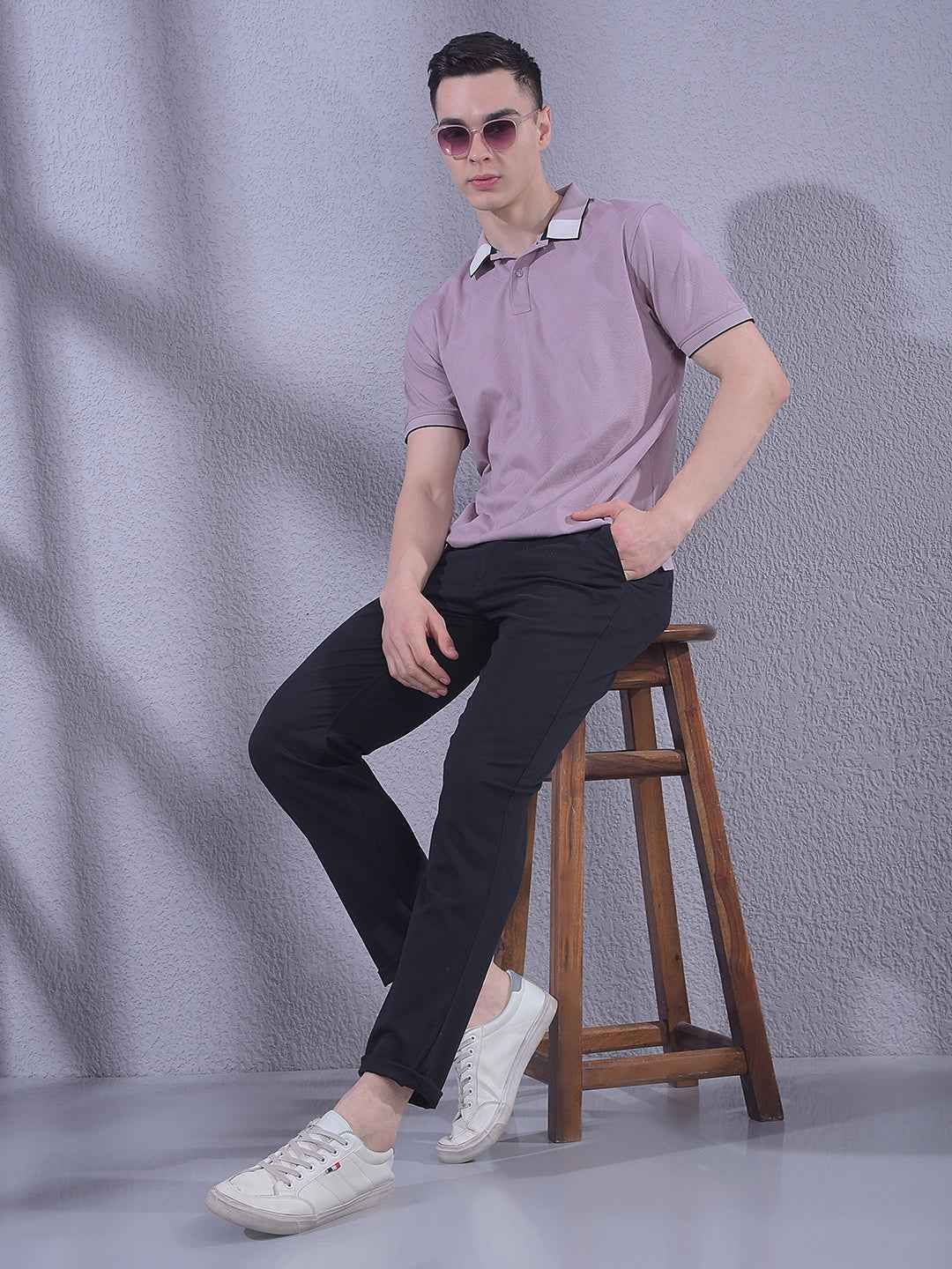 Purple Jacquard Polo Neck T-Shirt