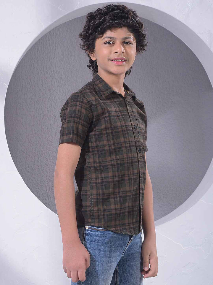 Brown Checked 100% Cotton Shirt