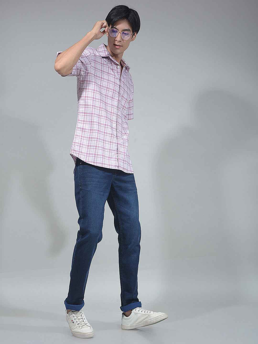 Purple Checked 100% Cotton Shirt