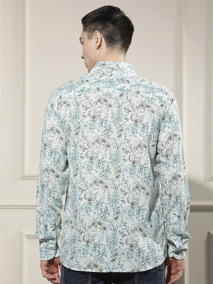 Multi-Color Floral Print Linen Shirt