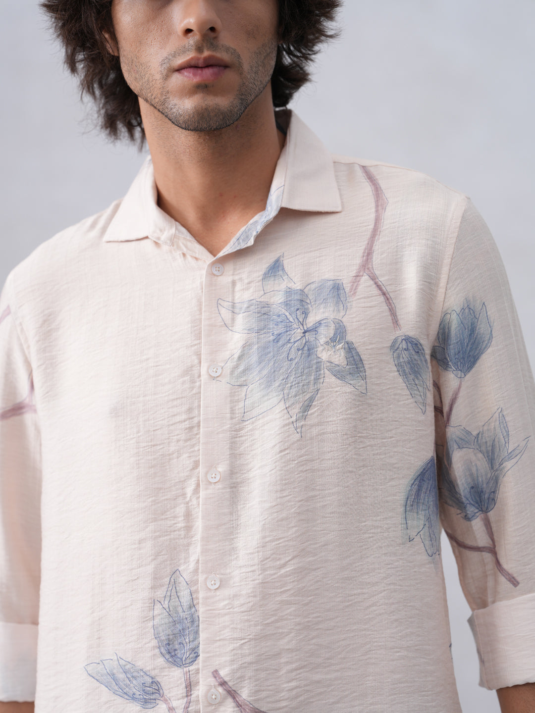 Chic Floral Beige Print Shirt