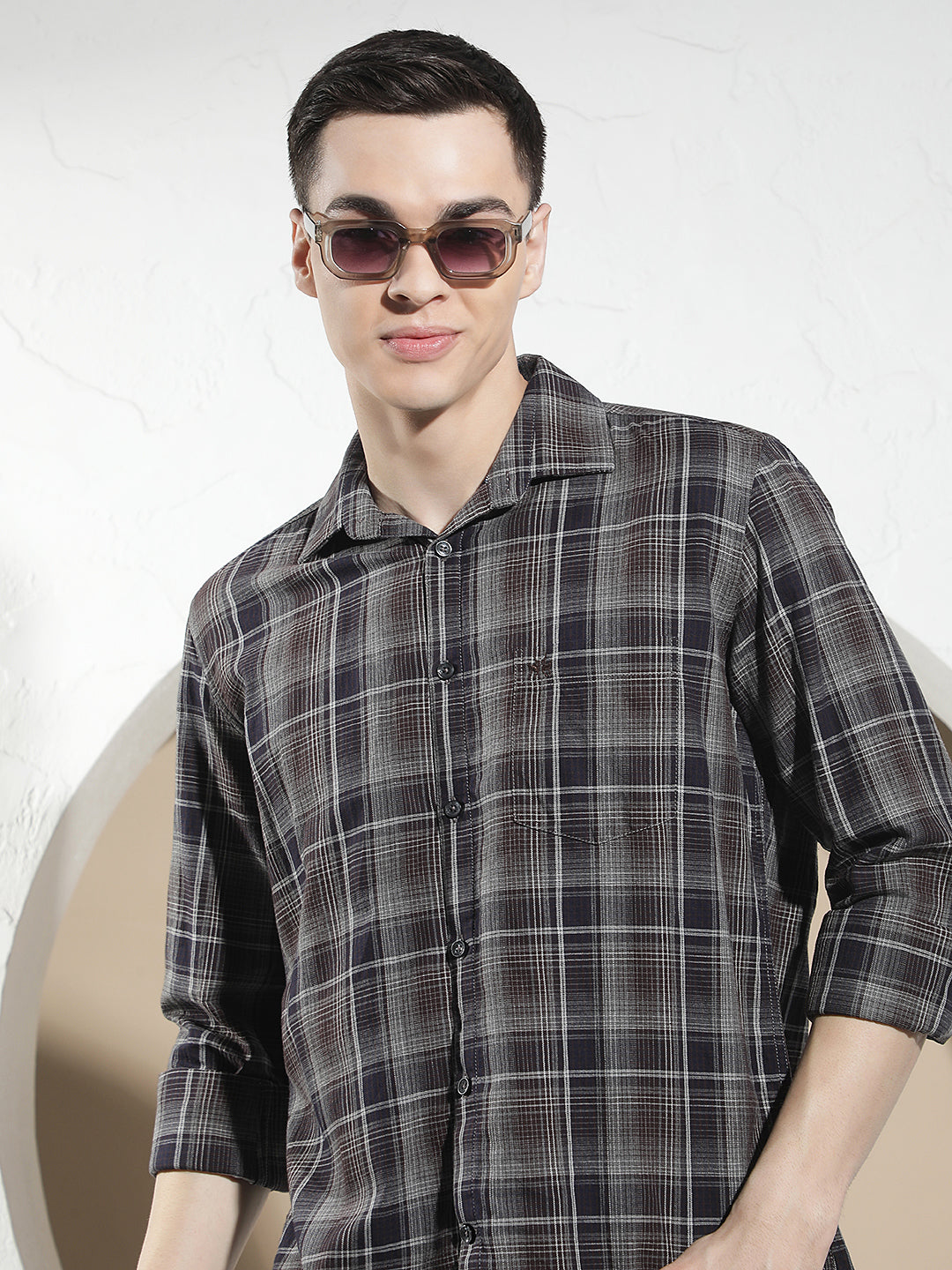 Brown 100% Cotton Checked Shirt