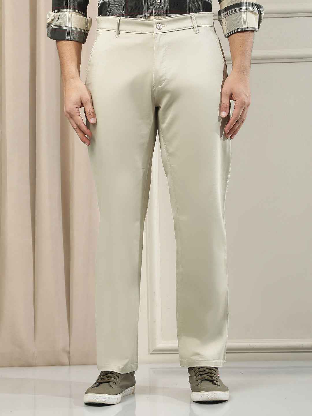 Beige Straight Trousers