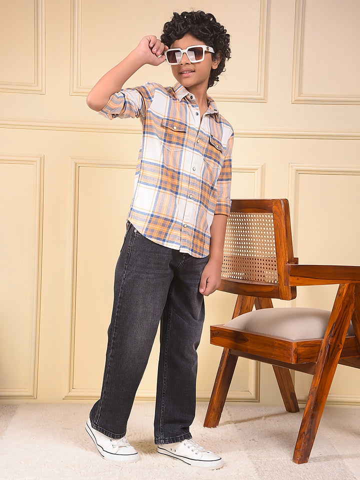 Peach Checked 100% Cotton Shirt