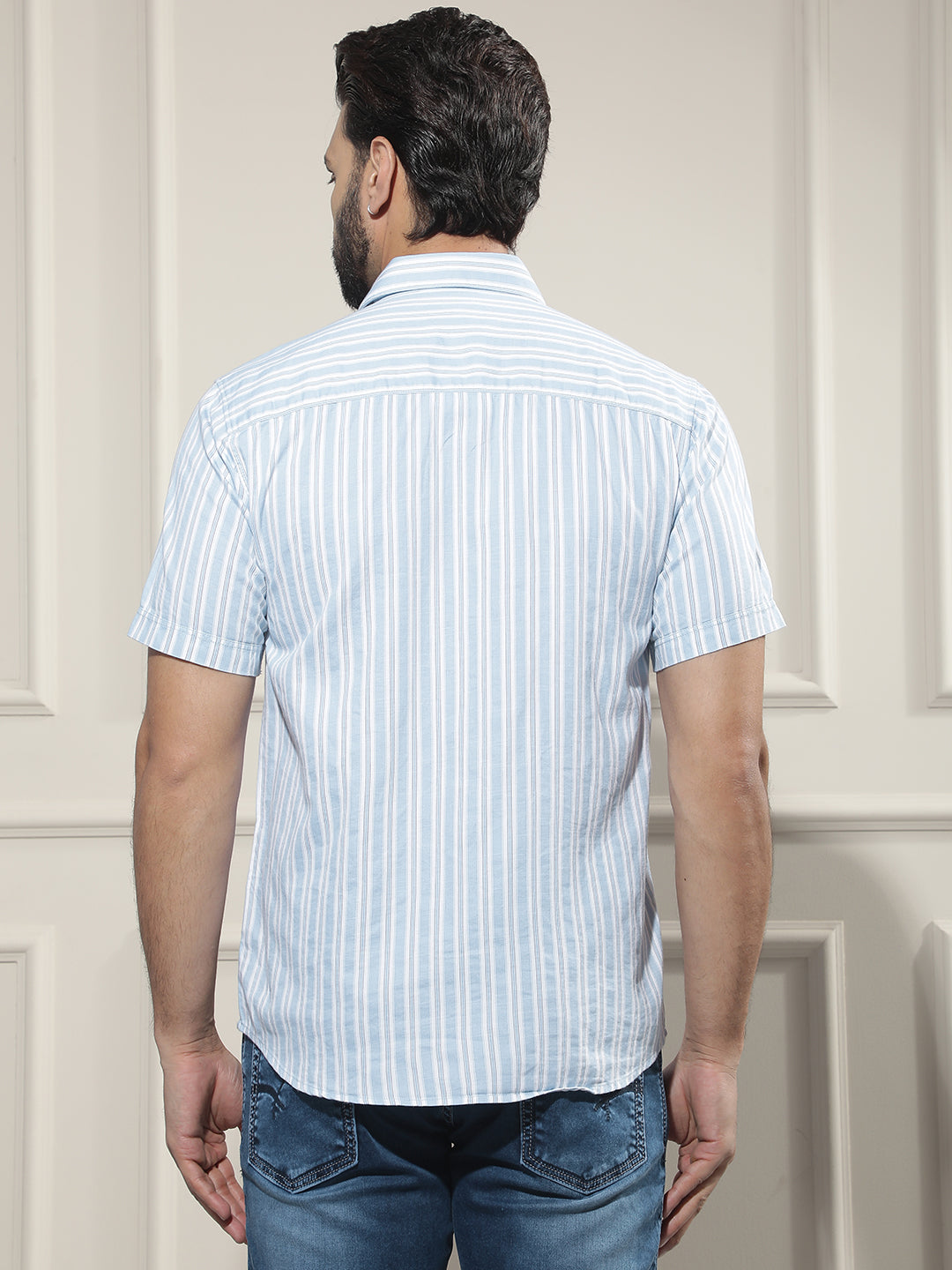 Blue Vertical Striped Shirt