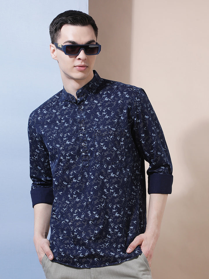 Olive Floral Print 100% Cotton Kurta