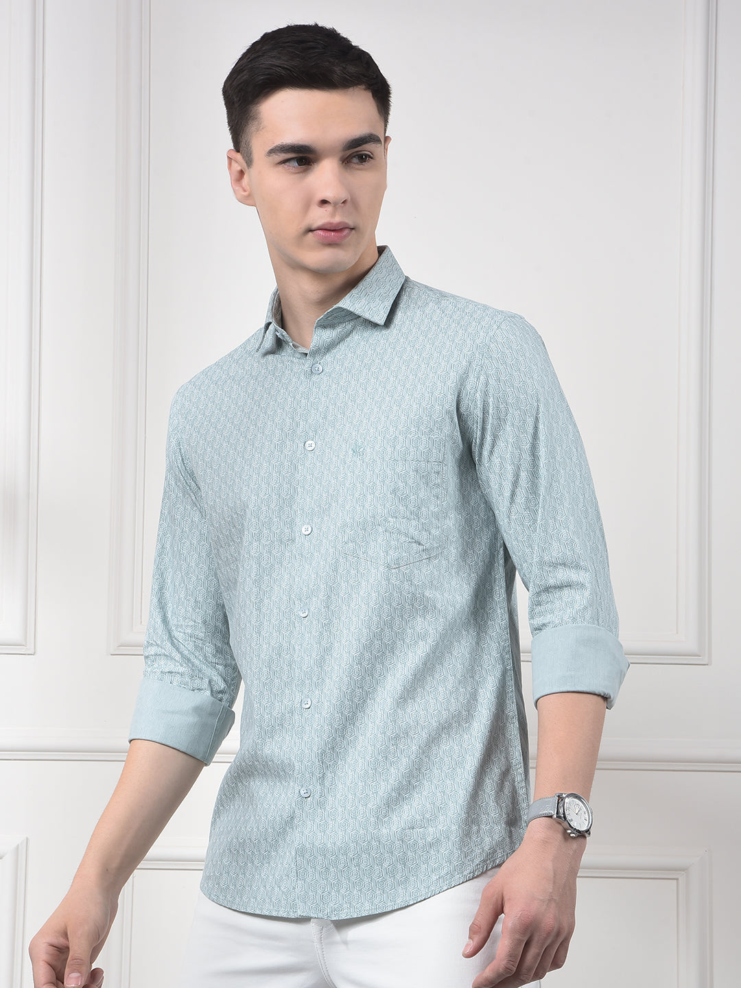 Mint Geo Print Casual Shirt