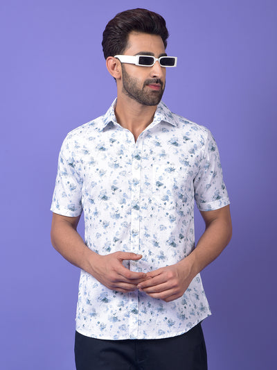 Blue Floral Print 100% Cotton Shirt