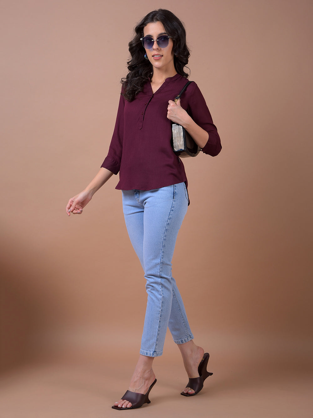 Maroon V-Neck Top