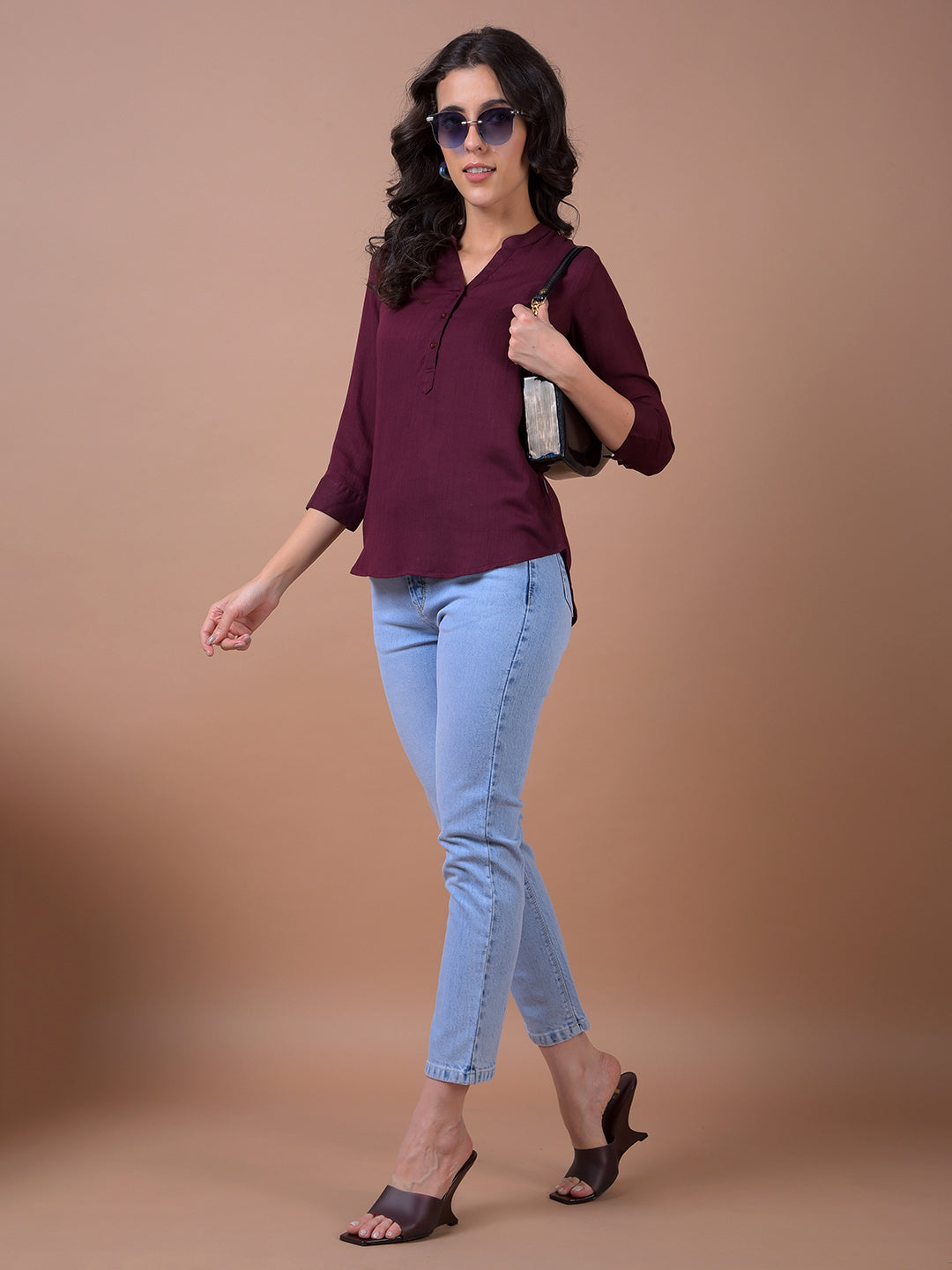 Maroon V-Neck Top