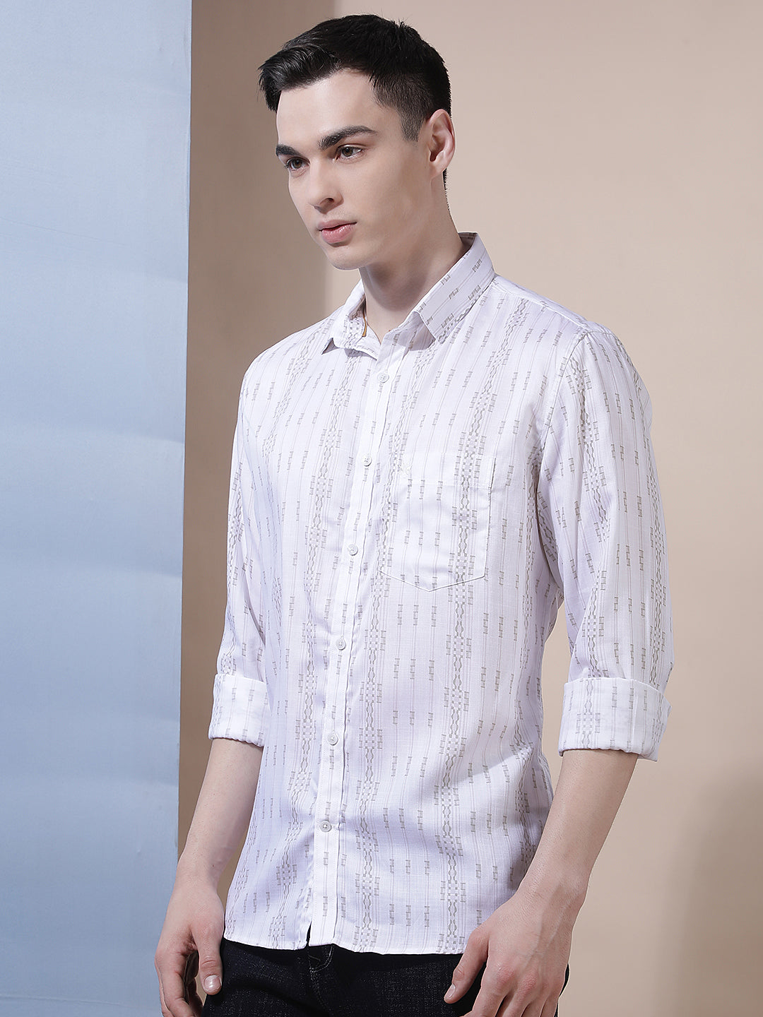 Olive Vertical Stripes Shirt