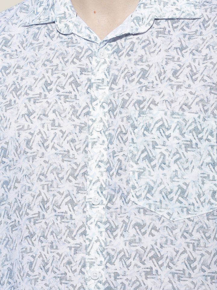 Blue Printed Linen Shirt