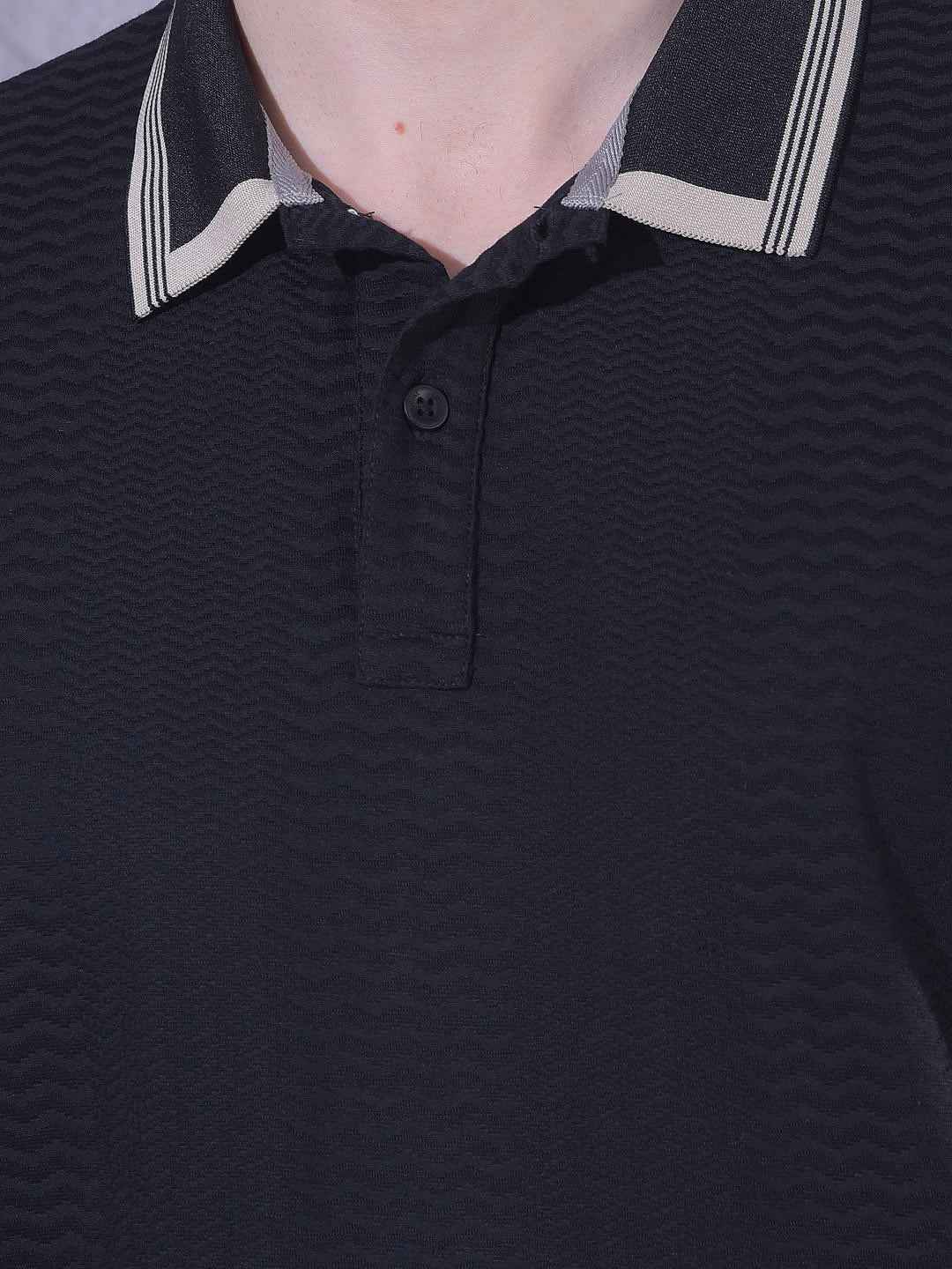 Black Jacquard Polo Neck T-Shirt