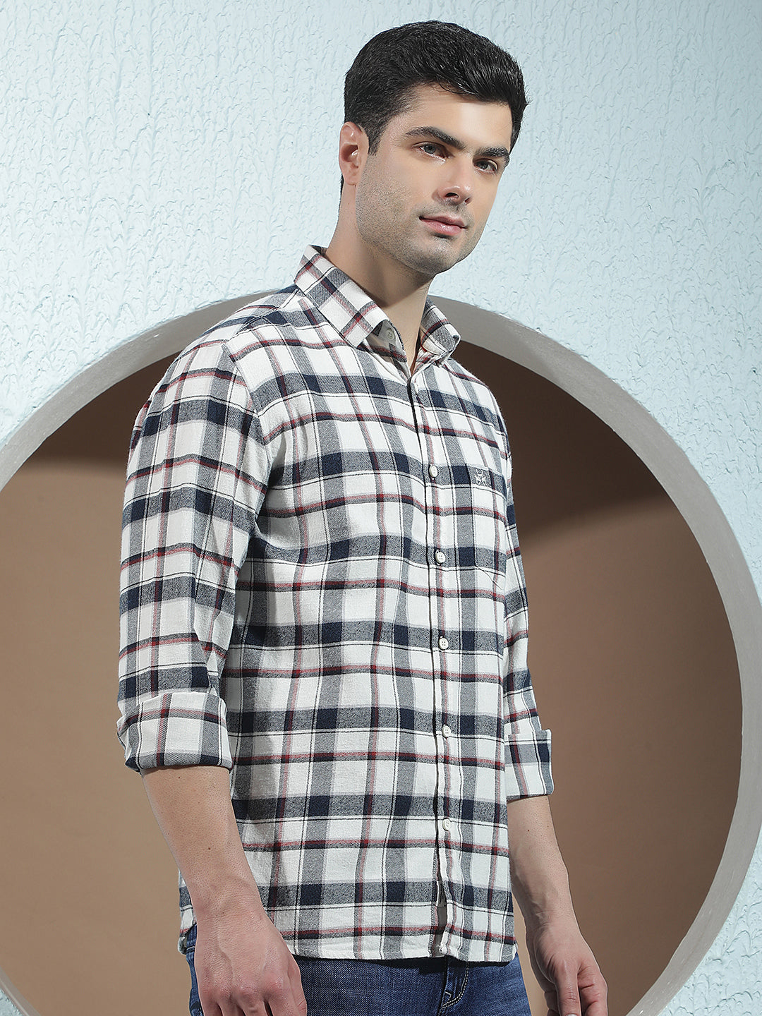 Navy Blue Checked 100% cotton Shirt