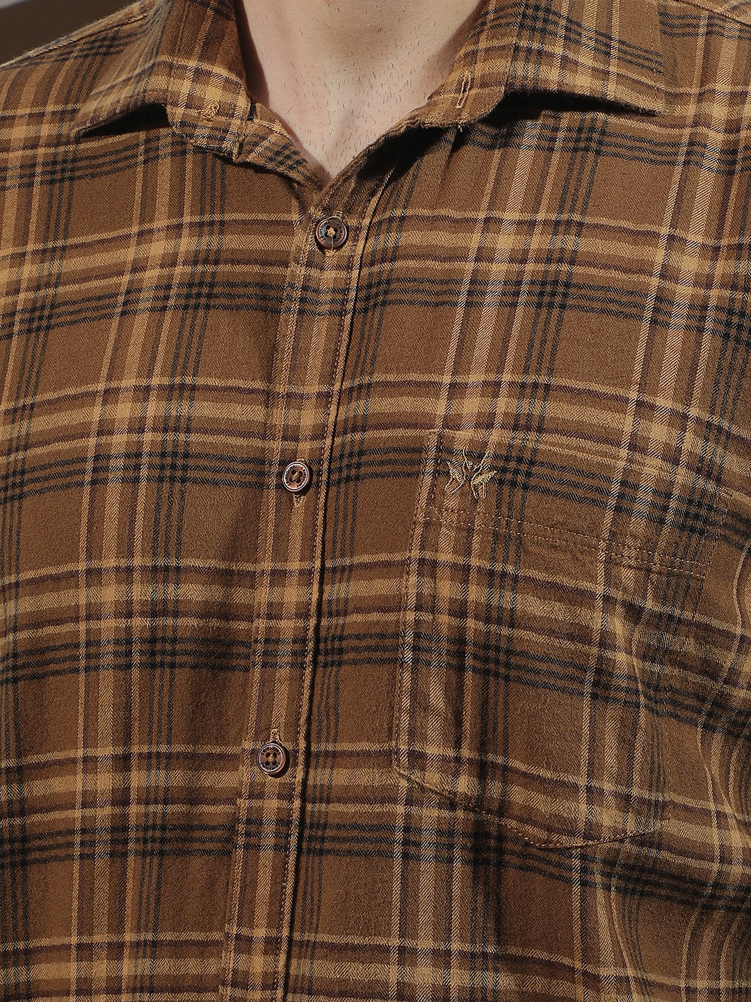 Brown Checked 100% Cotton Shirt