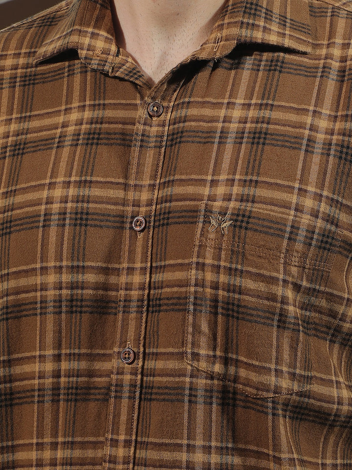 Brown Checked 100% Cotton Shirt