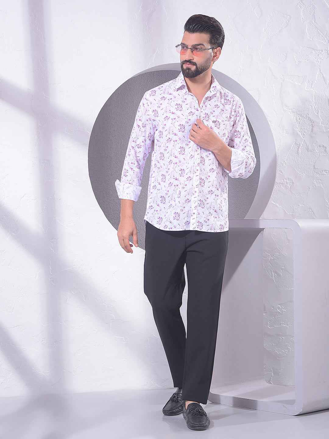 Pink Floral Print Linen Shirt